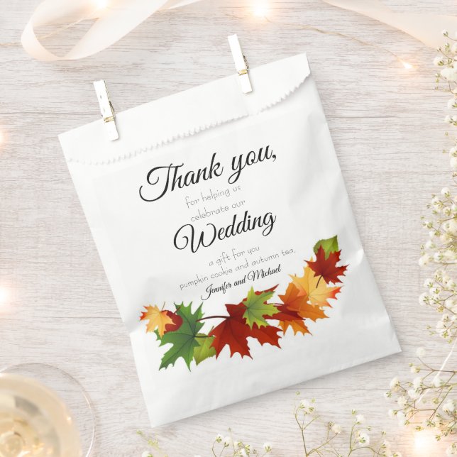 Fall Leaves Personalise Names & Text Cookie & Tea Favour Bags (Clipped)