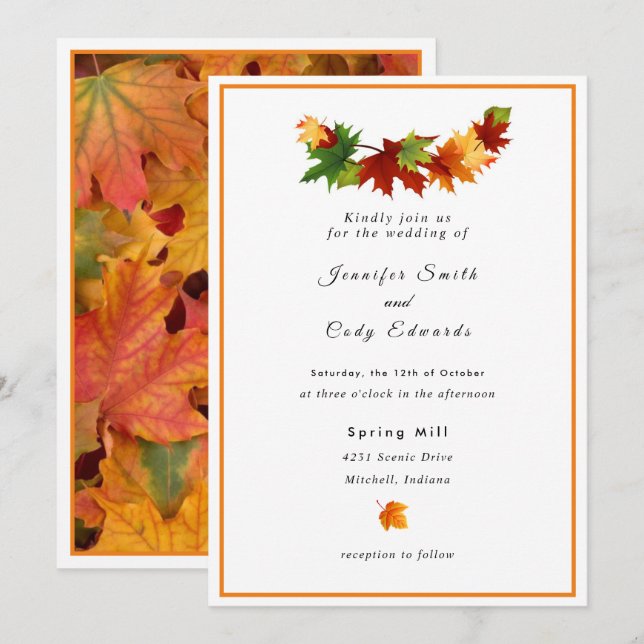 Fall Leaves Personalise Wedding Invitation (Front/Back)