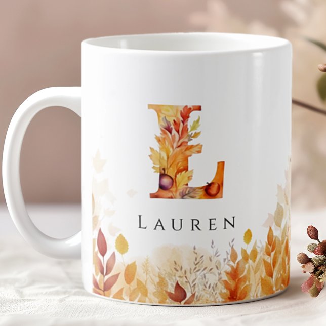 Fall Leaves Personalised Monogram Initial Letter L Coffee Mug (Creator Uploaded)