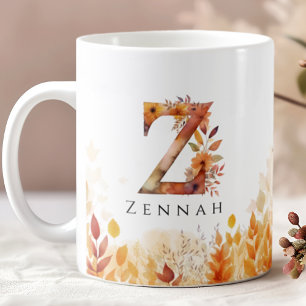 Fall Leaves Personalised Monogram Initial Letter Z Coffee Mug