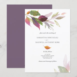 Fall Leaves Personalised Purple Wedding Invitation