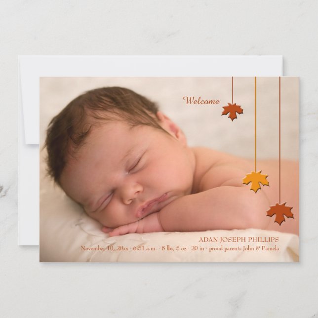 Fall Leaves Photo Birth Announcement (Front)