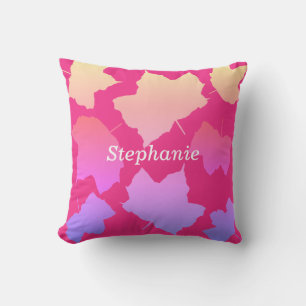 Fall Leaves Pink Ombre Name Template Cute Cushion