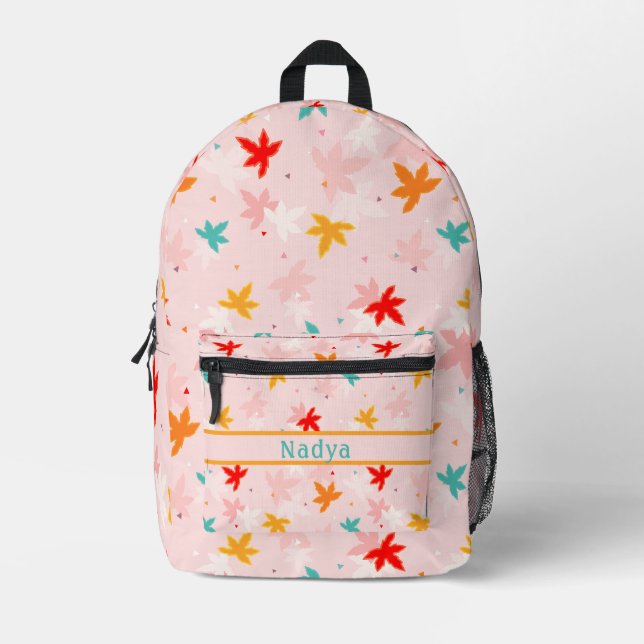 Fall Leaves Pink Pattern Backpack (Front)