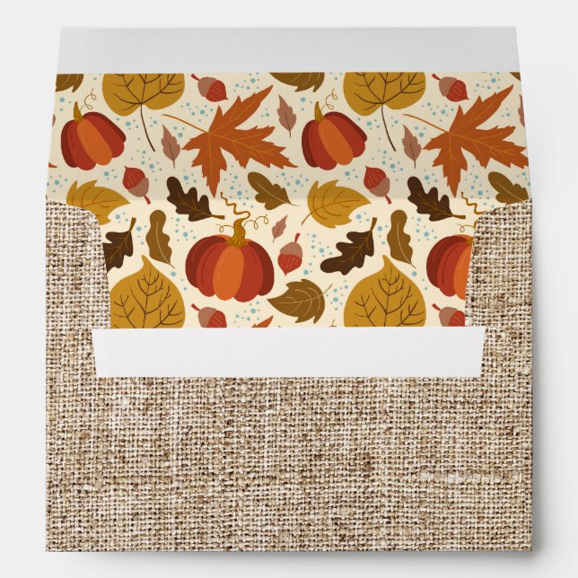 Fall Leaves Pumpkin Burlap Return Address Envelope (Back (Bottom))