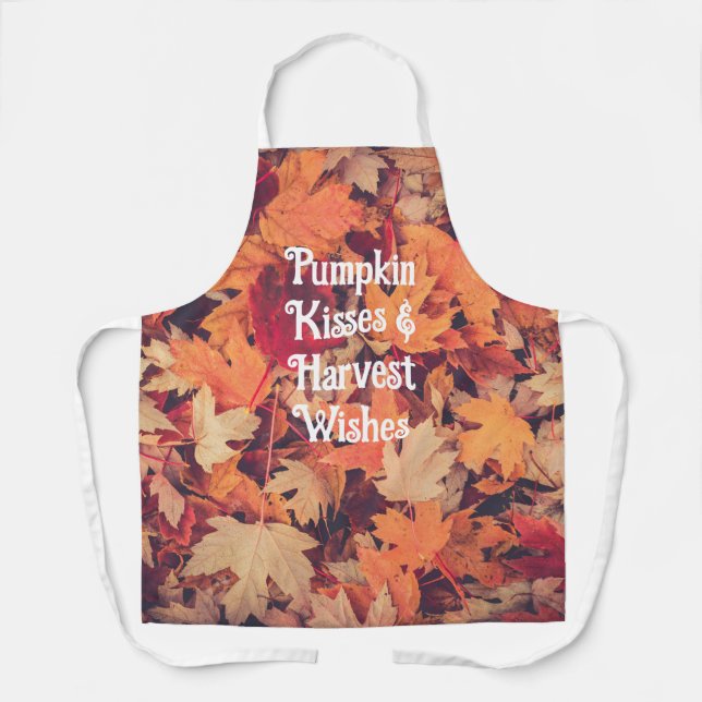 Fall Leaves Pumpkin Kisses & Harvest Wishes  Apron (Front)