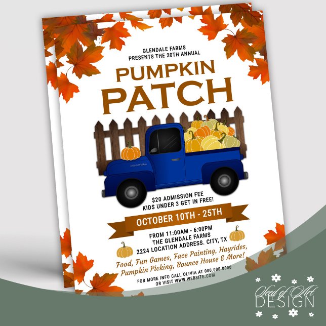 Fall Leaves Pumpkin Patch Vintage Blue Truck Flyer (Creator Uploaded)
