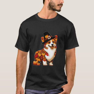 Fall Leaves Pumpkins Corgi Cute Shape Thanksgiving T-Shirt
