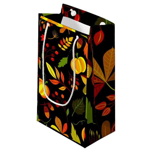 Fall Leaves Pumpkins Design Small Gift Bag (Front Angled)