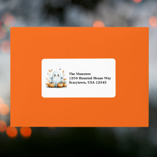 Fall Leaves Pumpkins Friendly Ghost Halloween Label