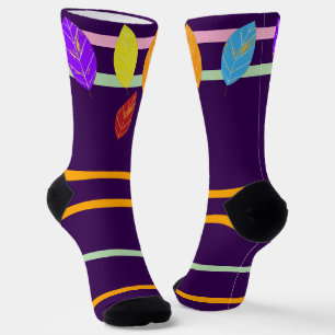 Fall Leaves Purple Orange Green Socks