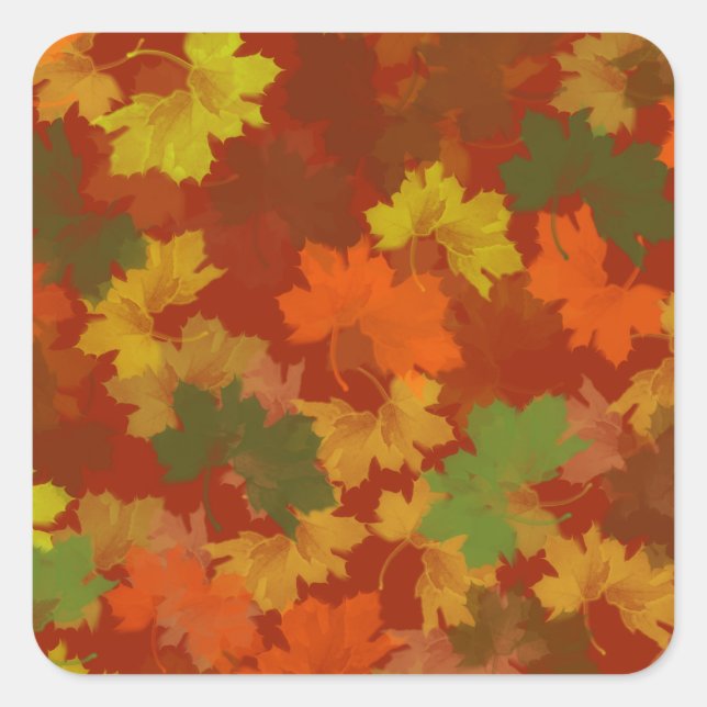 Fall Leaves - Red Background Square Sticker (Front)