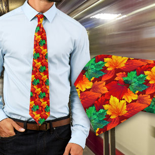 Fall Leaves Red Orange Neck Tie