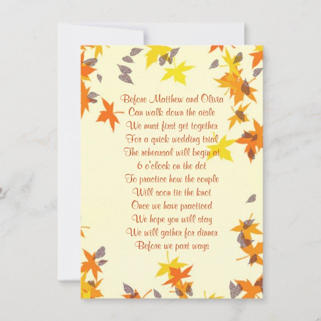 Fall Leaves Rehearsal Dinner Poem Invitation (Front)