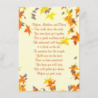 Fall Leaves Rehearsal Dinner Poem Invitation