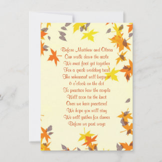 Fall Leaves Rehearsal Dinner Poem Invitation 4x6