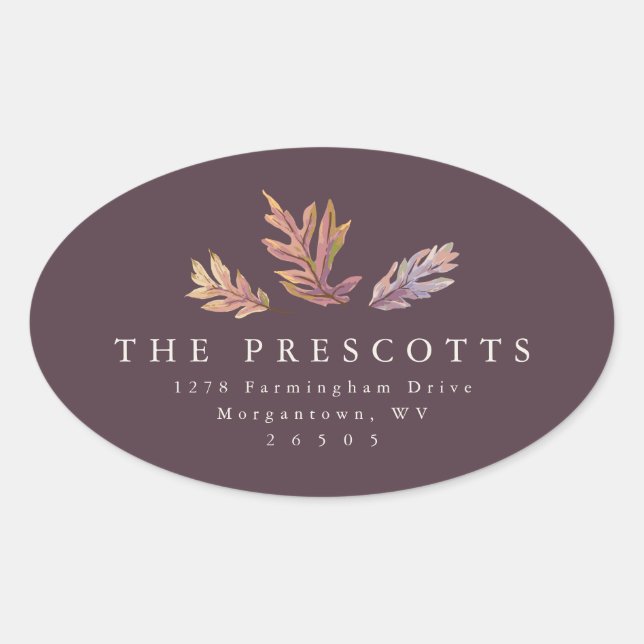 Fall leaves return address oval sticker (Front)