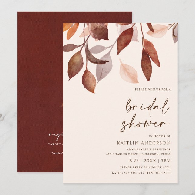 Fall Leaves Rust Brown Orange Bridal Shower Invitation (Front/Back)