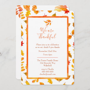 Fall Leaves Rustic Autumn Thanksgiving Dinner Invitation