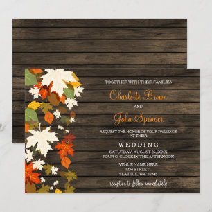 Fall leaves Rustic Barn Wood Fall Wedding Invites