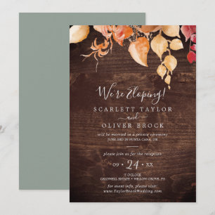 Fall Leaves Rustic Brown Wood Elopement Reception Invitation