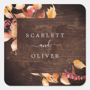 Fall Leaves   Rustic Brown Wood Envelope Seals
