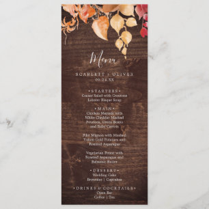 Fall Leaves   Rustic Brown Wood Wedding Menu