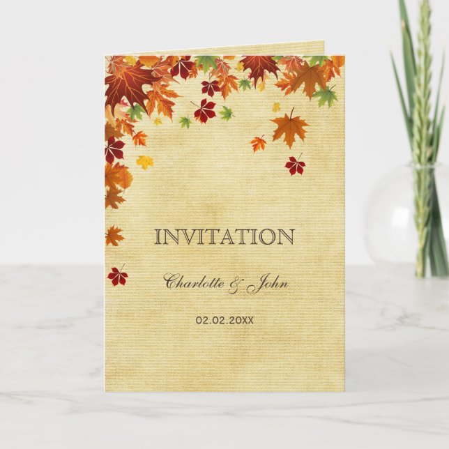 Fall Leaves Rustic Wedding Invitation (Front)