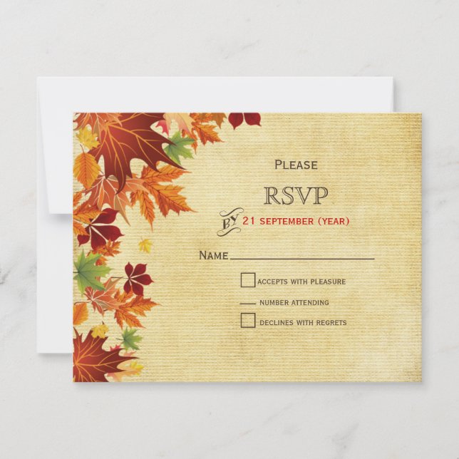 Fall Leaves Rustic Wedding RSVP Card (Front)