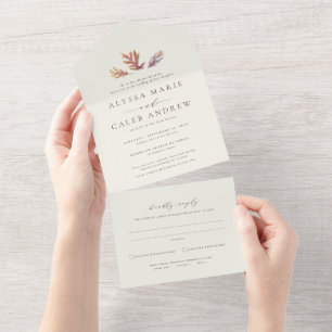 Fall leaves simple elegant autumn wedding all in one invitation
