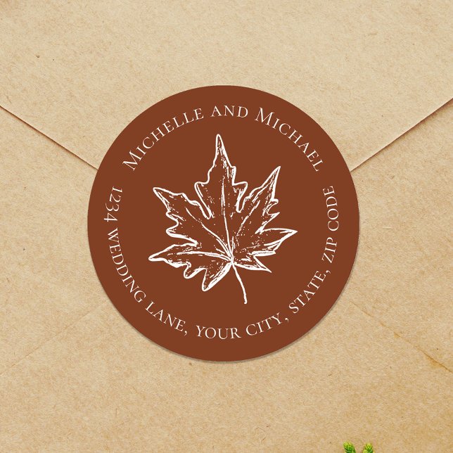 Fall Leaves Simple Return Address Label (Burgundy autumn leaf return address label sticker.)