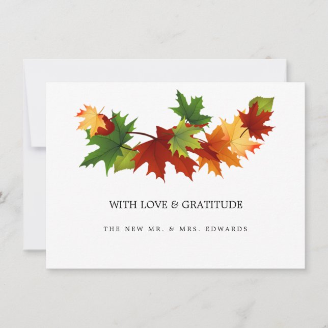 Fall Leaves Simple Wedding Thank You Card (Front)