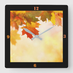 Fall-Leaves Square Wall Clock