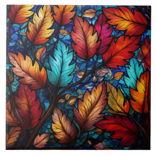 Fall Leaves Stained Glass Tile