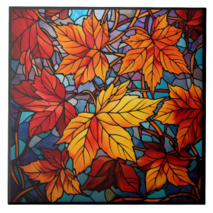Fall leaves Stained Glass Tile