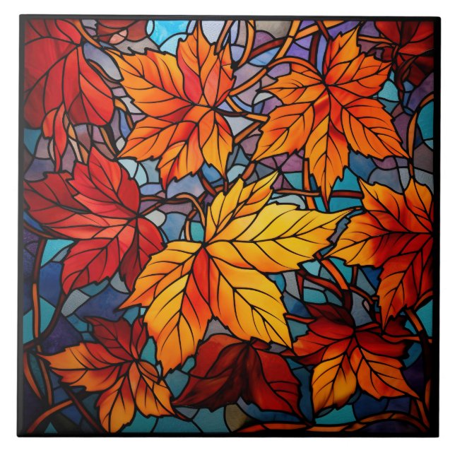 Fall leaves Stained Glass  Tile (Front)