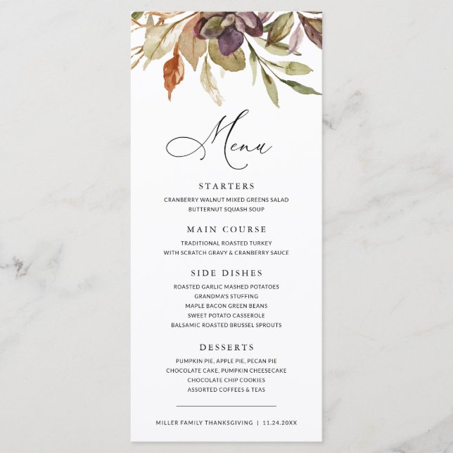 Fall Leaves Succulent Thanksgiving Friendsgiving Menu (Front)