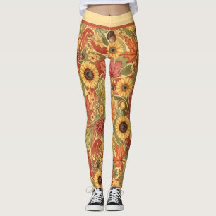 Fall Leaves, Sunflower, Acorn Pattern Leggings