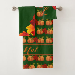 Fall Leaves Thankful Pumpkins  Bath Towel Set