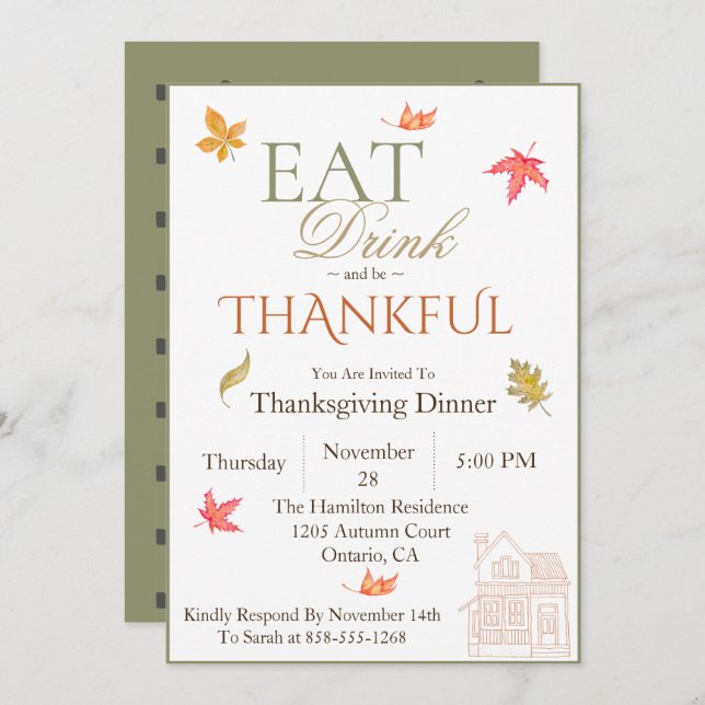 Fall Leaves Thanksgiving Dinner Invitation (Front/Back)