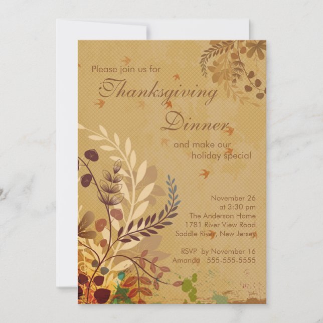 Fall Leaves Thanksgiving Dinner Party Invitation (Front)