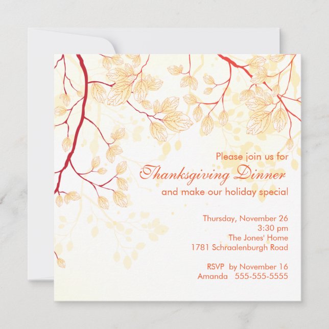 Fall Leaves Thanksgiving Dinner Party Invitation (Front)