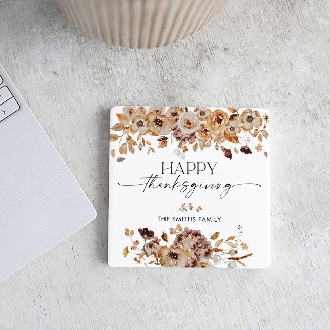 Fall Leaves Thanksgiving Dinner  Square Paper Coaster (Creator Uploaded)