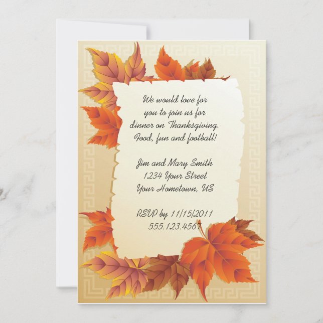 Fall Leaves Thanksgiving Invitation (Front)
