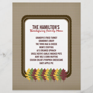 Fall Leaves Thanksgiving Menu Template