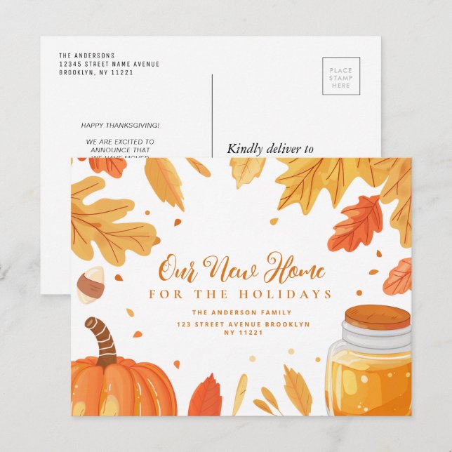 fall leaves thanksgiving moving announcement postcard (Front/Back)