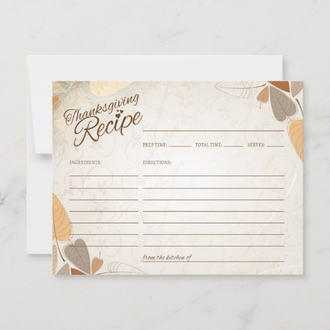 Fall Leaves Thanksgiving Recipe Card (Front)