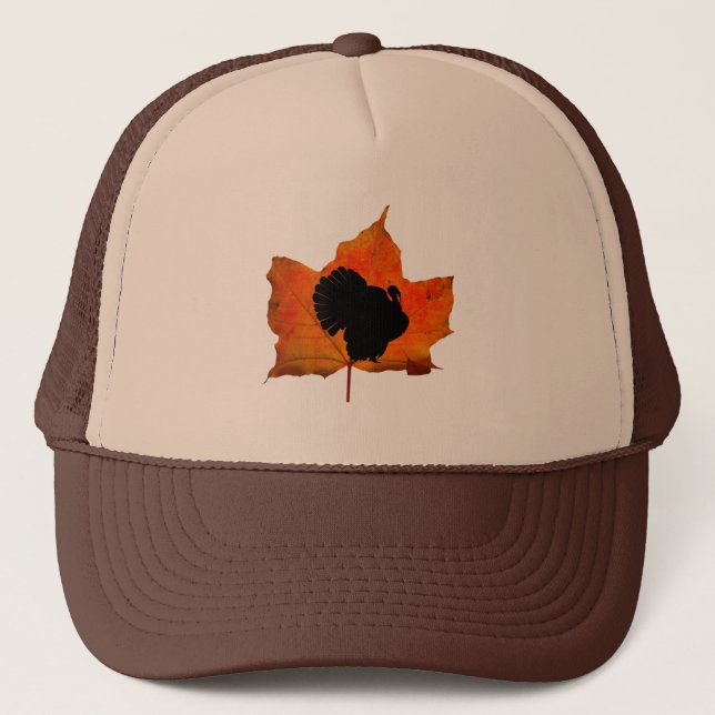 FALL LEAVES THANKSGIVING TURKEY  TRUCKER HAT (Front)