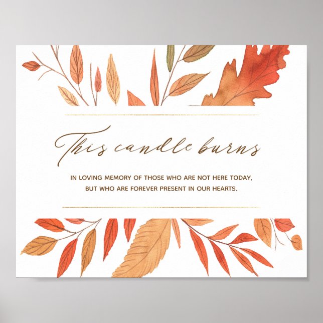 Fall Leaves This Candle Burns Wedding Memorial Poster (Front)