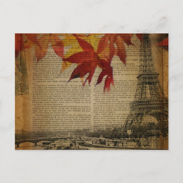 fall leaves Vintage Autumn Paris Eiffel tower Postcard (Front)